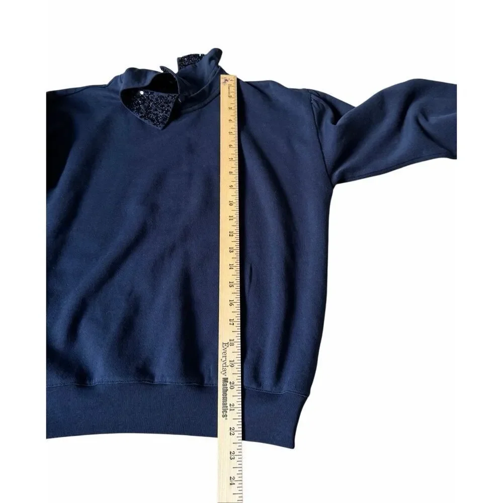 J CREW Crewneck Sweatshirt Top Crystal‎ Peter Pan Collar Navy Blue XS